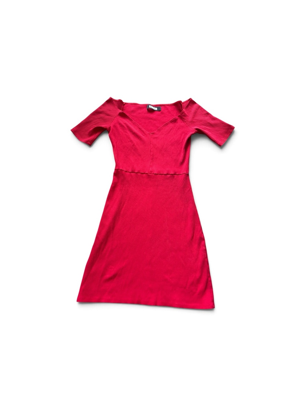 Reformation Red  Ribbed Knit Mini Dress Short Sleeve Wide Neck